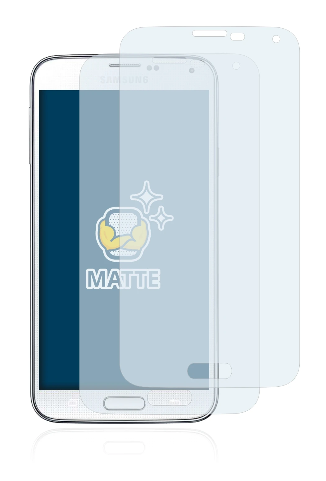 Image de l'appareil Samsung Galaxy S5 avec une grande variété de protections d'écran.