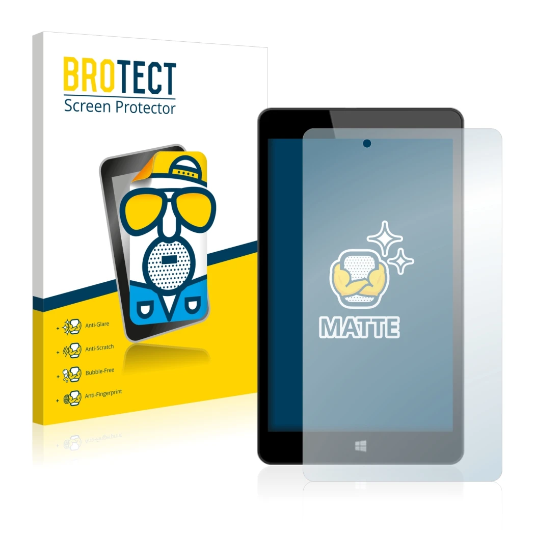 Face avant d’un emballage produit avec le logo de la marque BROTECT. À côté, l’appareil Linx 8 est représenté avec la protecti