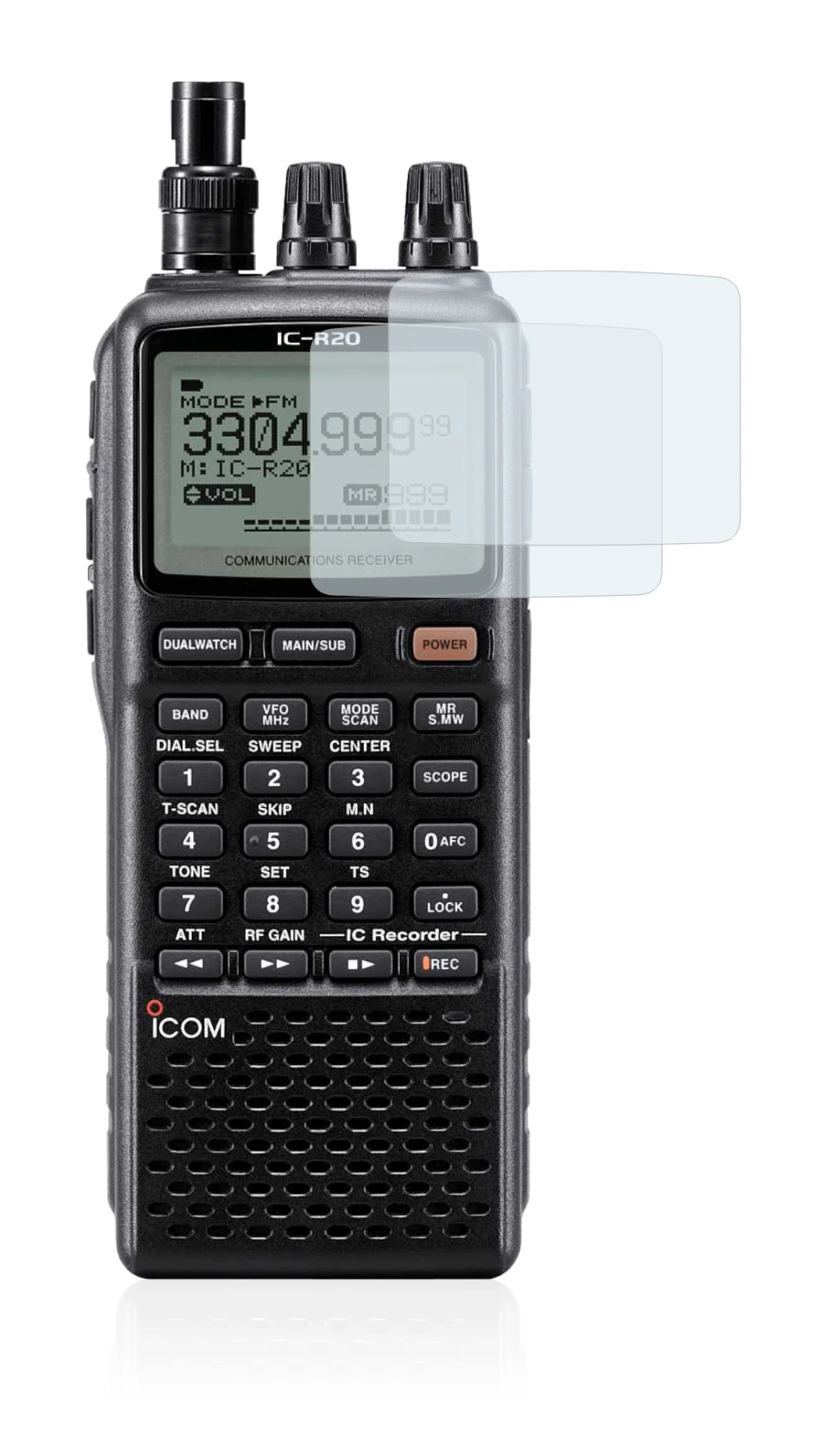 Image de l'appareil Icom IC-R20 avec une grande variété de protections d'écran.