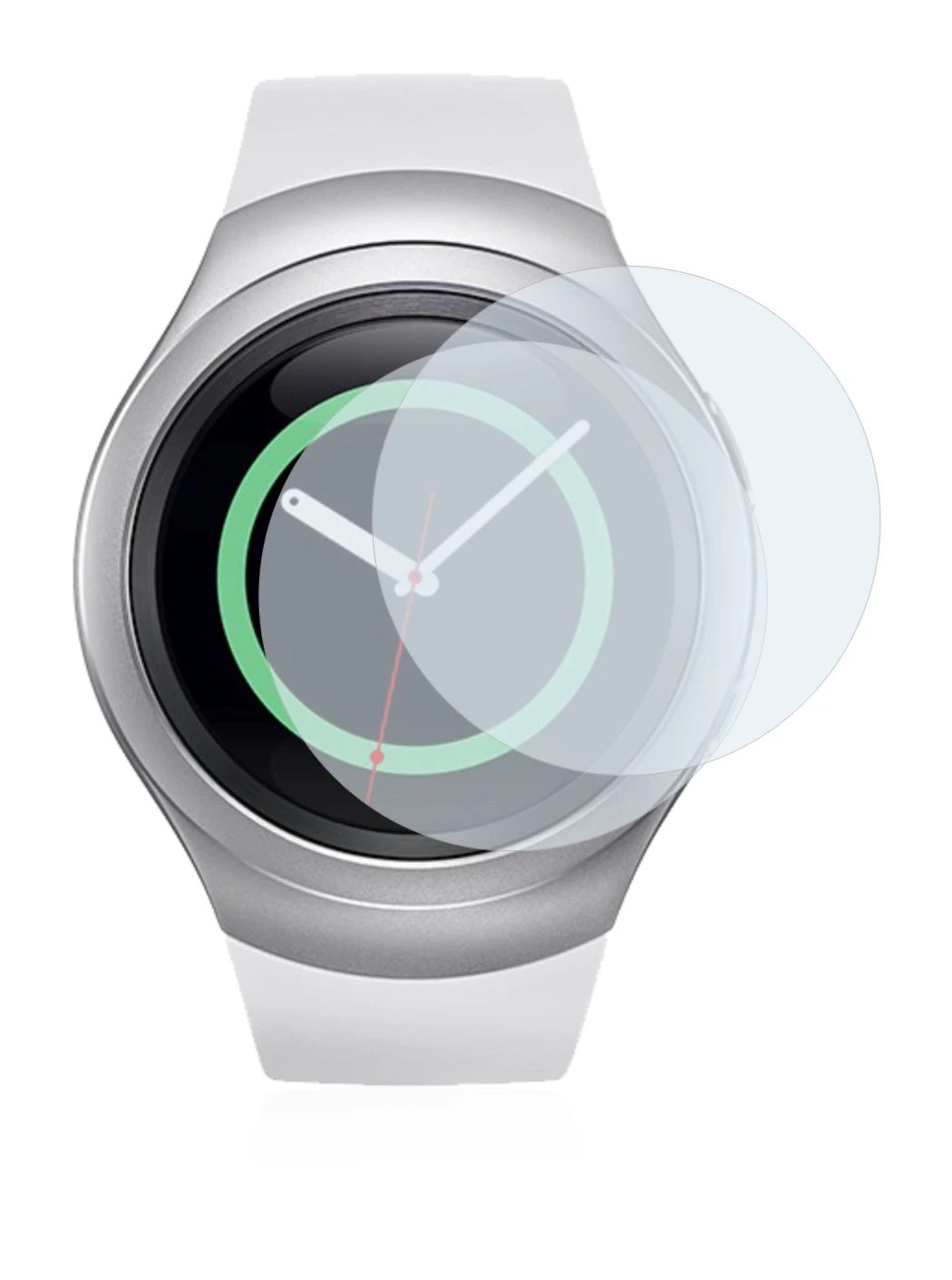 Image de l'appareil Samsung Gear S2 avec une grande variété de protections d'écran.