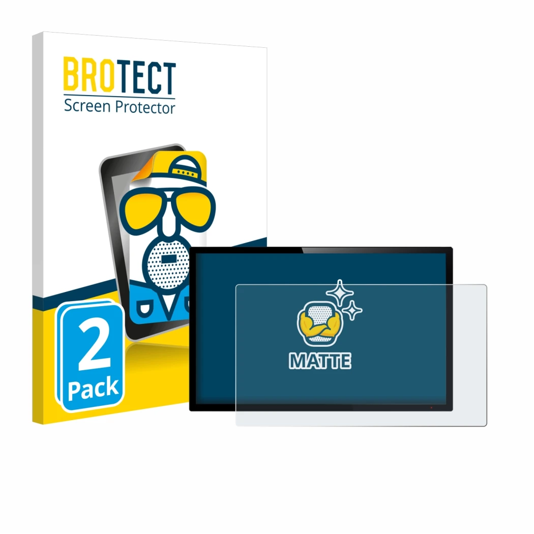 Face avant d’un emballage produit avec le logo de la marque BROTECT. À côté, l’appareil est représenté avec la protection d’éc