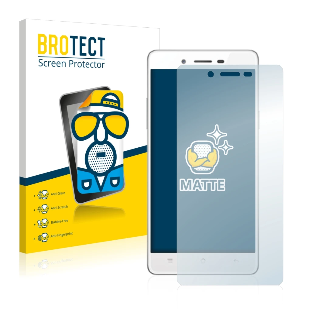 Face avant d’un emballage produit avec le logo de la marque BROTECT. À côté, l’appareil Oppo A51 est représenté avec la protec