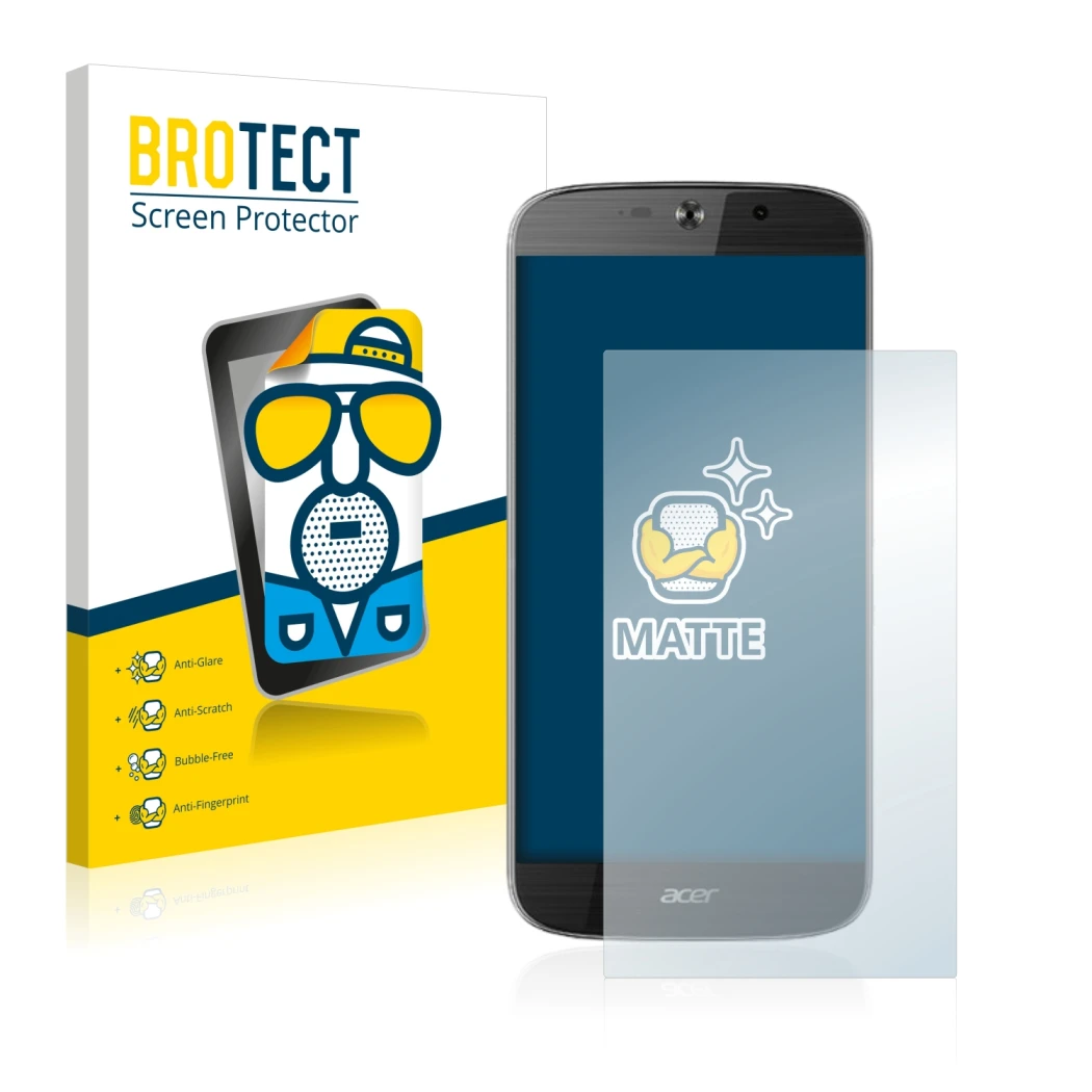 Face avant d’un emballage produit avec le logo de la marque BROTECT. À côté, l’appareil Acer Liquid Jade Primo est représenté