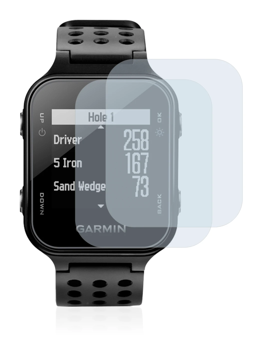 Image de l'appareil Garmin Approach S20 avec une grande variété de protections d'écran.