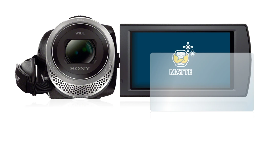 Image de l'appareil Sony FDR-AX53 avec une grande variété de protections d'écran.