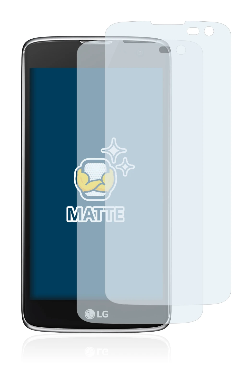 Image de l'appareil LG K7 (caméra à droite uniquement) avec une grande variété de protections d'écran.