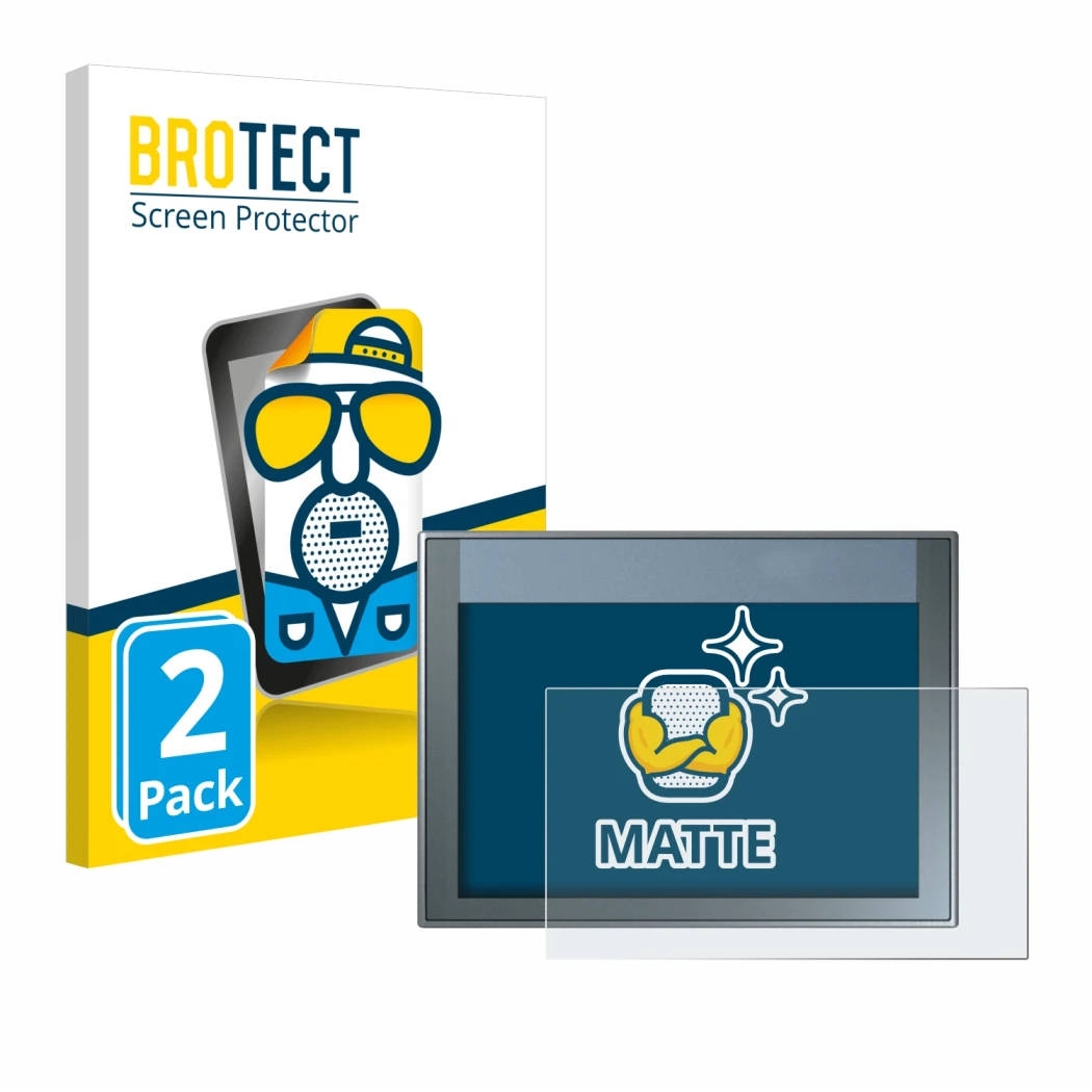 Face avant d’un emballage produit avec le logo de la marque BROTECT. À côté, l’appareil Siemens Simatic HMI KTP 700 Basic est