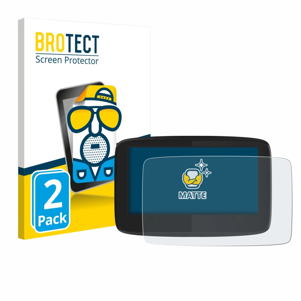 Face avant d’un emballage produit avec le logo de la marque BROTECT. À côté, l’appareil TomTom GO 620 est représenté avec la p