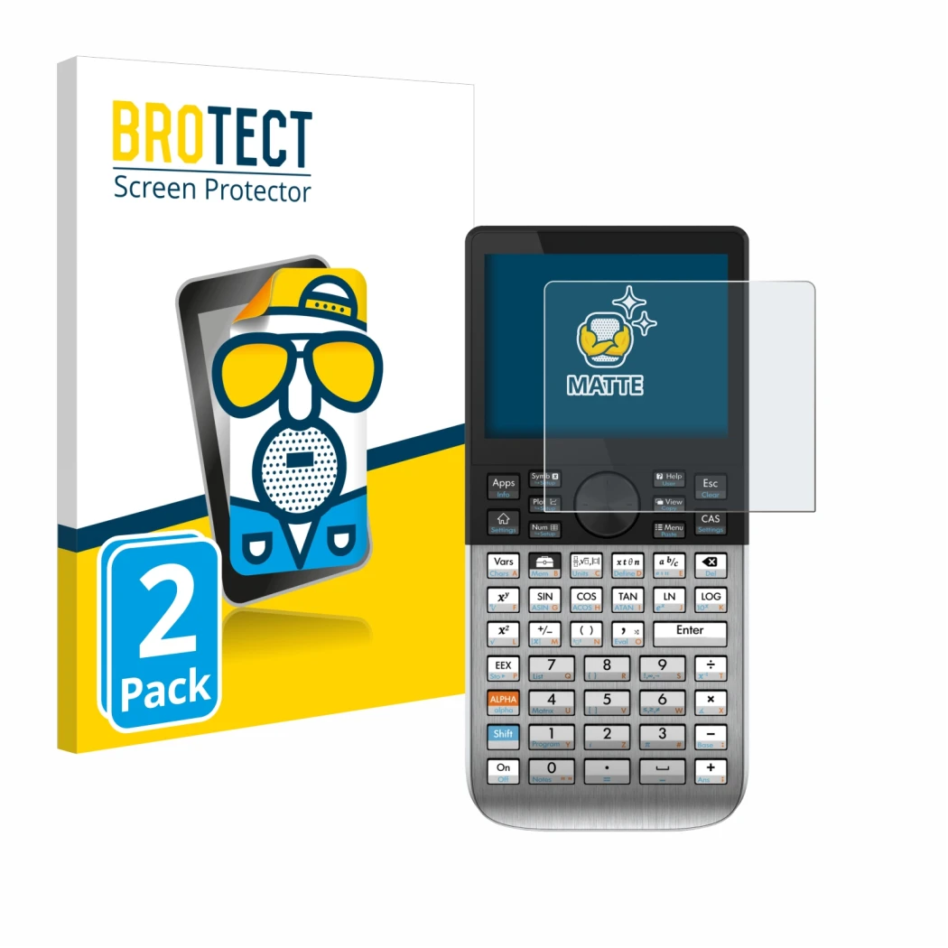 Face avant d’un emballage produit avec le logo de la marque BROTECT. À côté, l’appareil HP Prime est représenté avec la protec