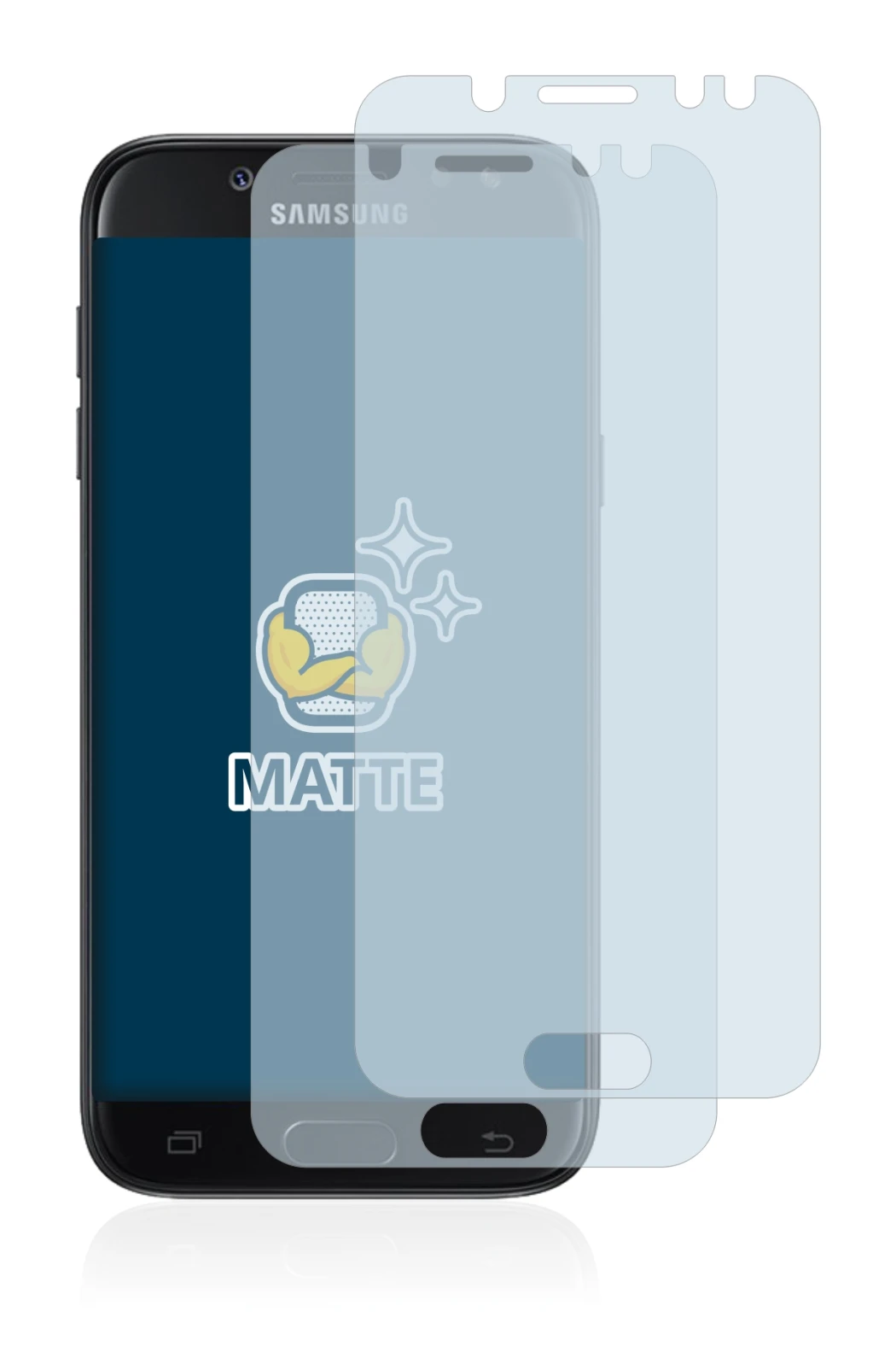 Image de l'appareil Samsung Galaxy J5 2017 avec une grande variété de protections d'écran.