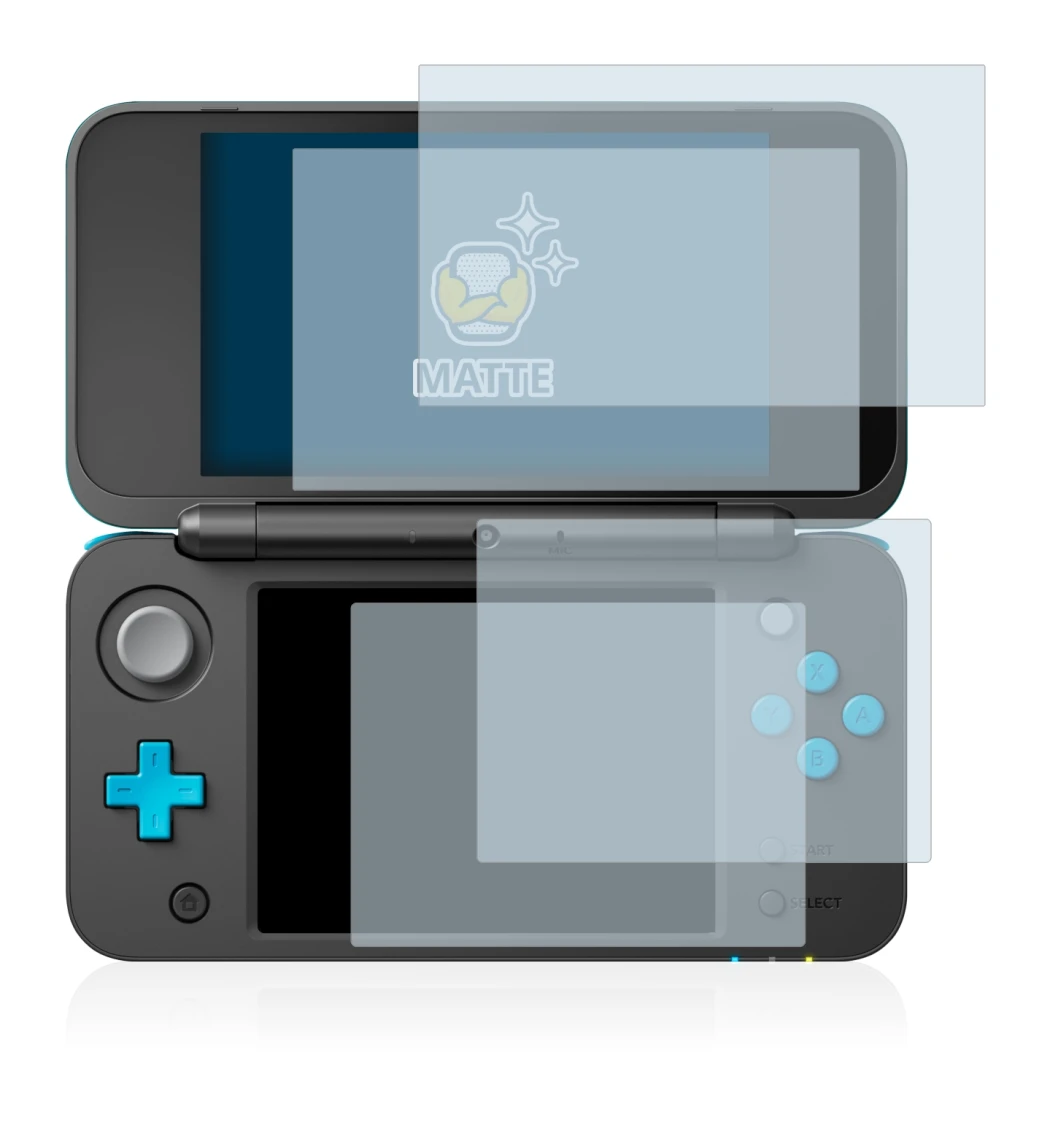 Image de l'appareil Nintendo 2DS XL avec une grande variété de protections d'écran.