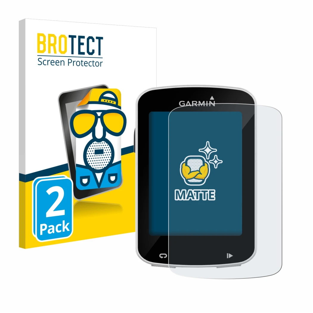 Face avant d’un emballage produit avec le logo de la marque BROTECT. À côté, l’appareil Garmin Edge Explore 820 est représenté
