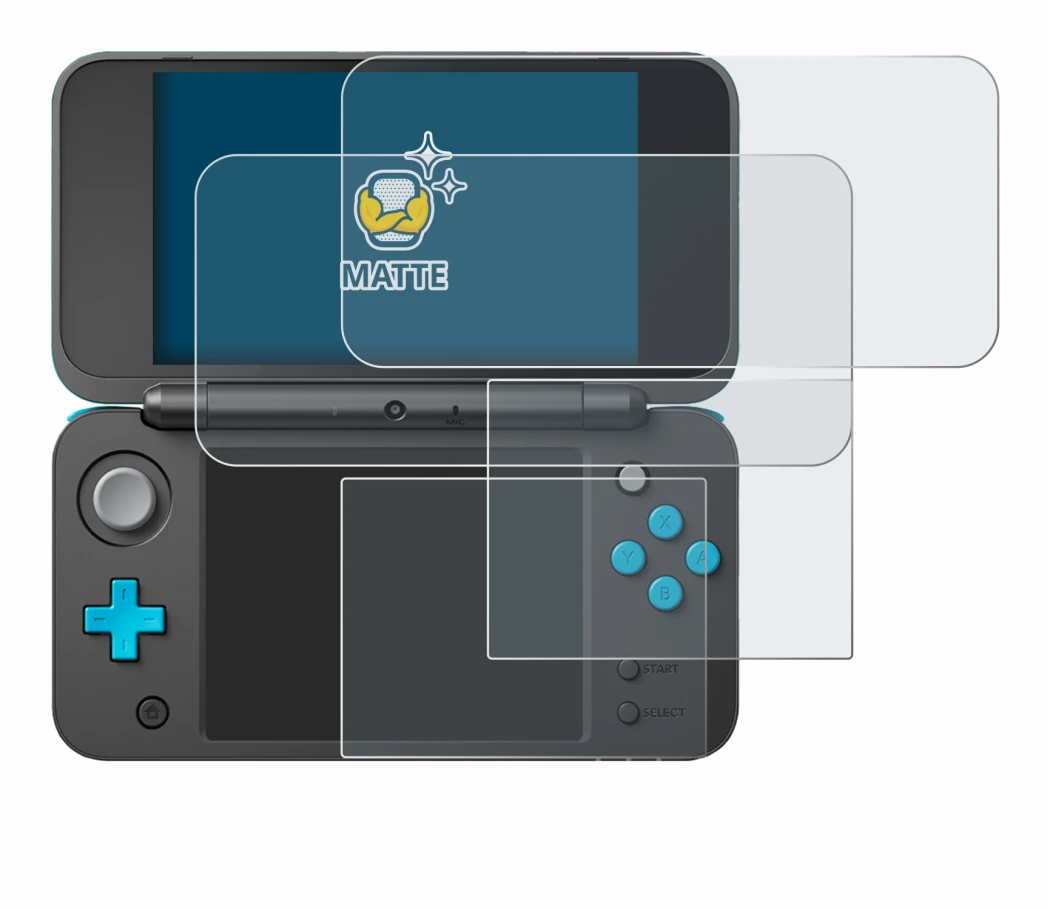 Image de l'appareil New Nintendo 2DS XL avec une grande variété de protections d'écran.