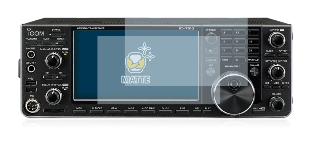 Image de l'appareil Icom IC-7610 avec une grande variété de protections d'écran.