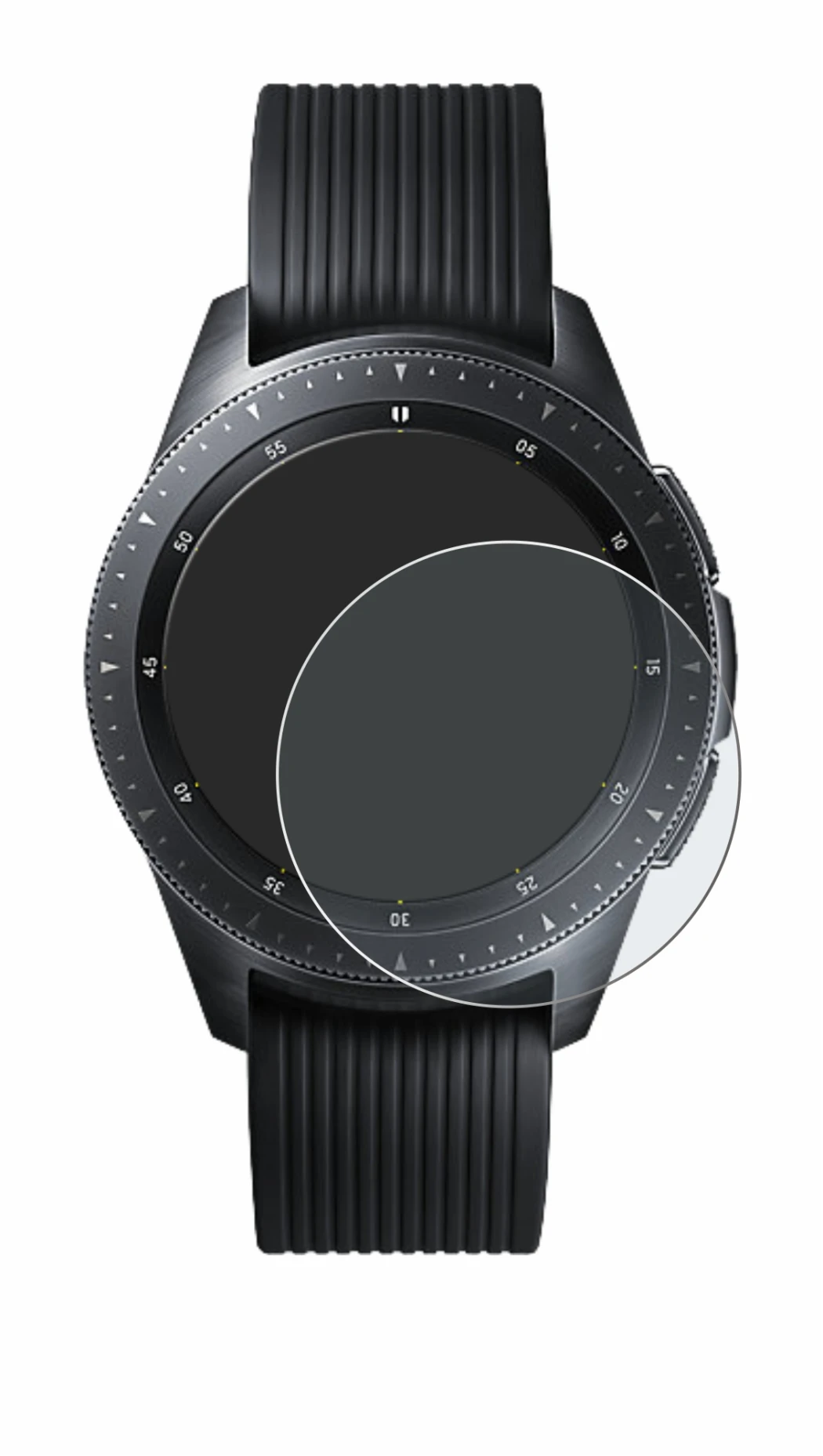 Image de l'appareil Samsung Galaxy Watch (42 mm) avec une grande variété de protections d'écran.