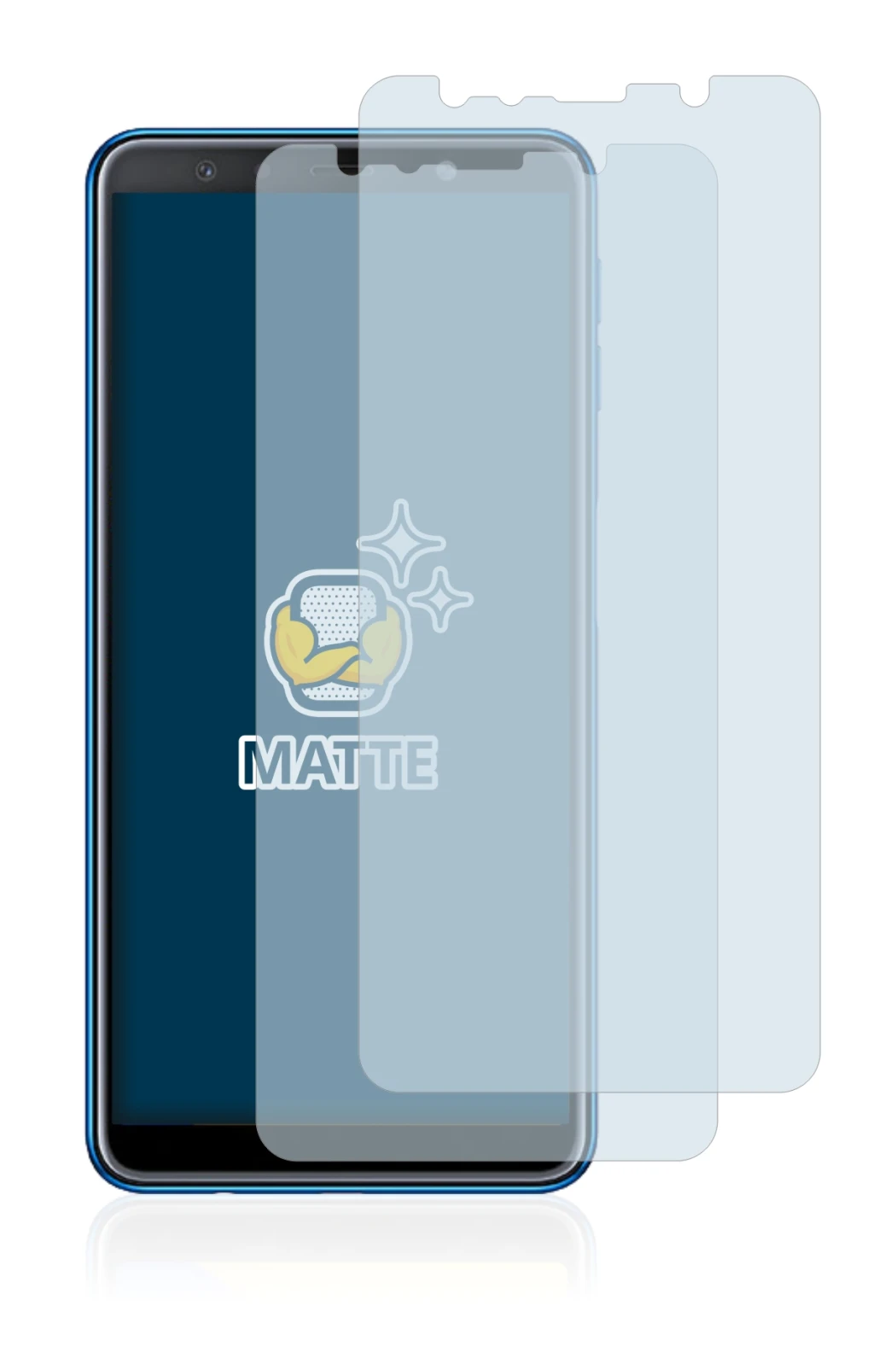 Image de l'appareil Samsung Galaxy A7 2018 avec une grande variété de protections d'écran.