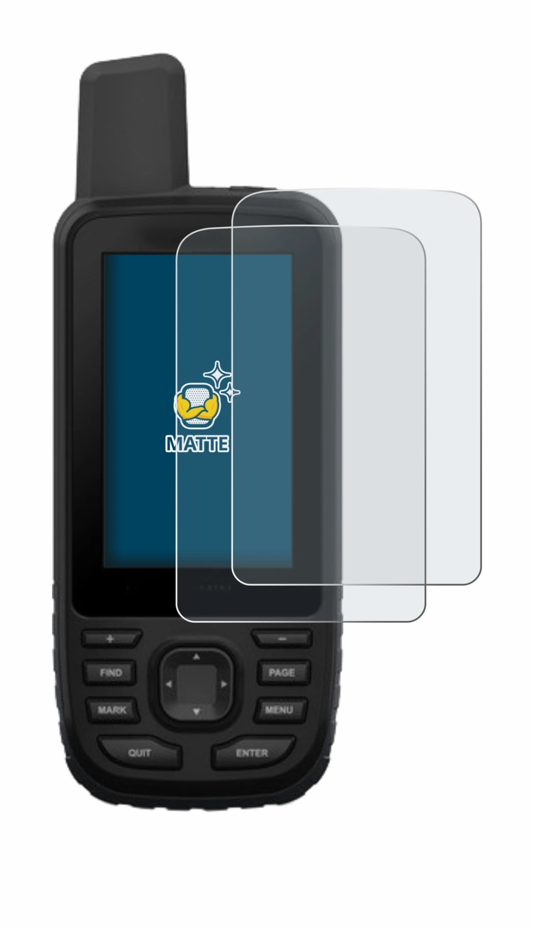 Image de l'appareil Garmin GPSMAP 66st avec une grande variété de protections d'écran.