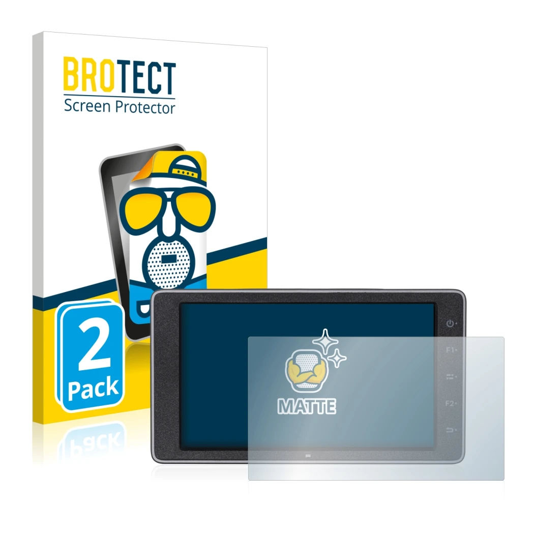 Face avant d’un emballage produit avec le logo de la marque BROTECT. À côté, l’appareil DJI Crystalsky (5.5