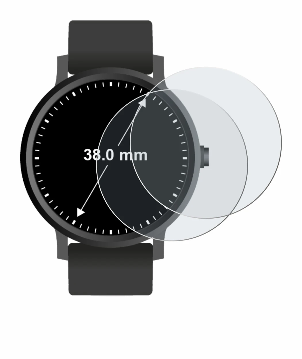 Image de l'appareil Circulaire Displays (ø: 38 mm) avec une grande variété de protections d'écran.