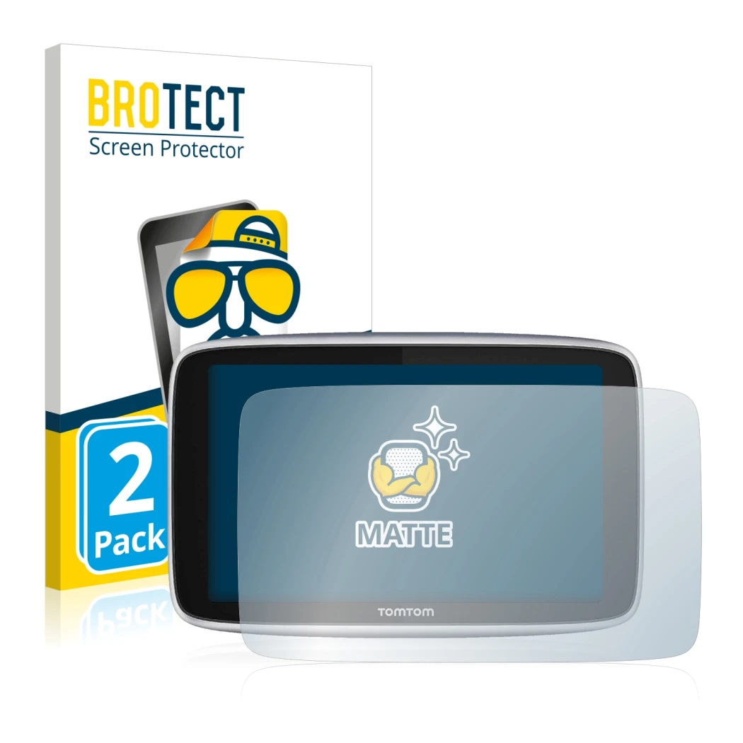 Face avant d’un emballage produit avec le logo de la marque BROTECT. À côté, l’appareil TomTom GO Premium X est représenté ave