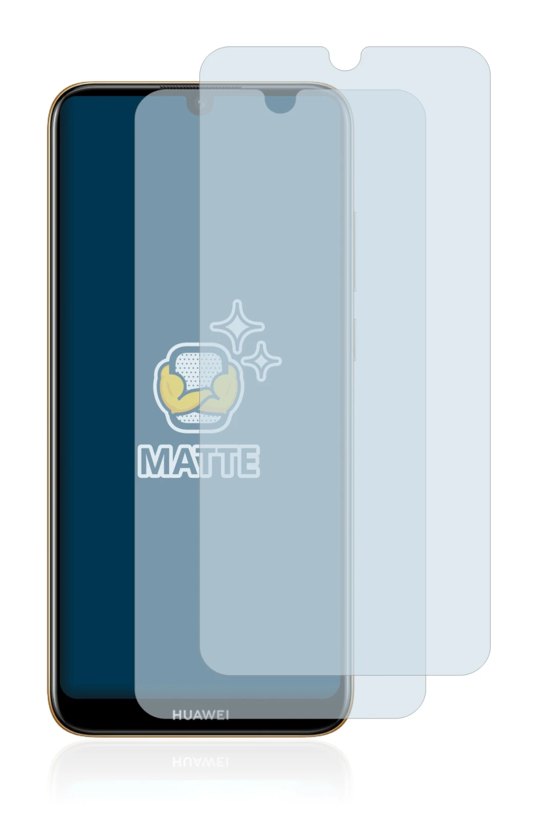 Image de l'appareil Huawei Y6 2019 avec une grande variété de protections d'écran.
