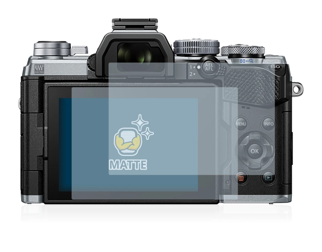 Image de l'appareil Olympus OM-D E-M5 Mark III avec une grande variété de protections d'écran.