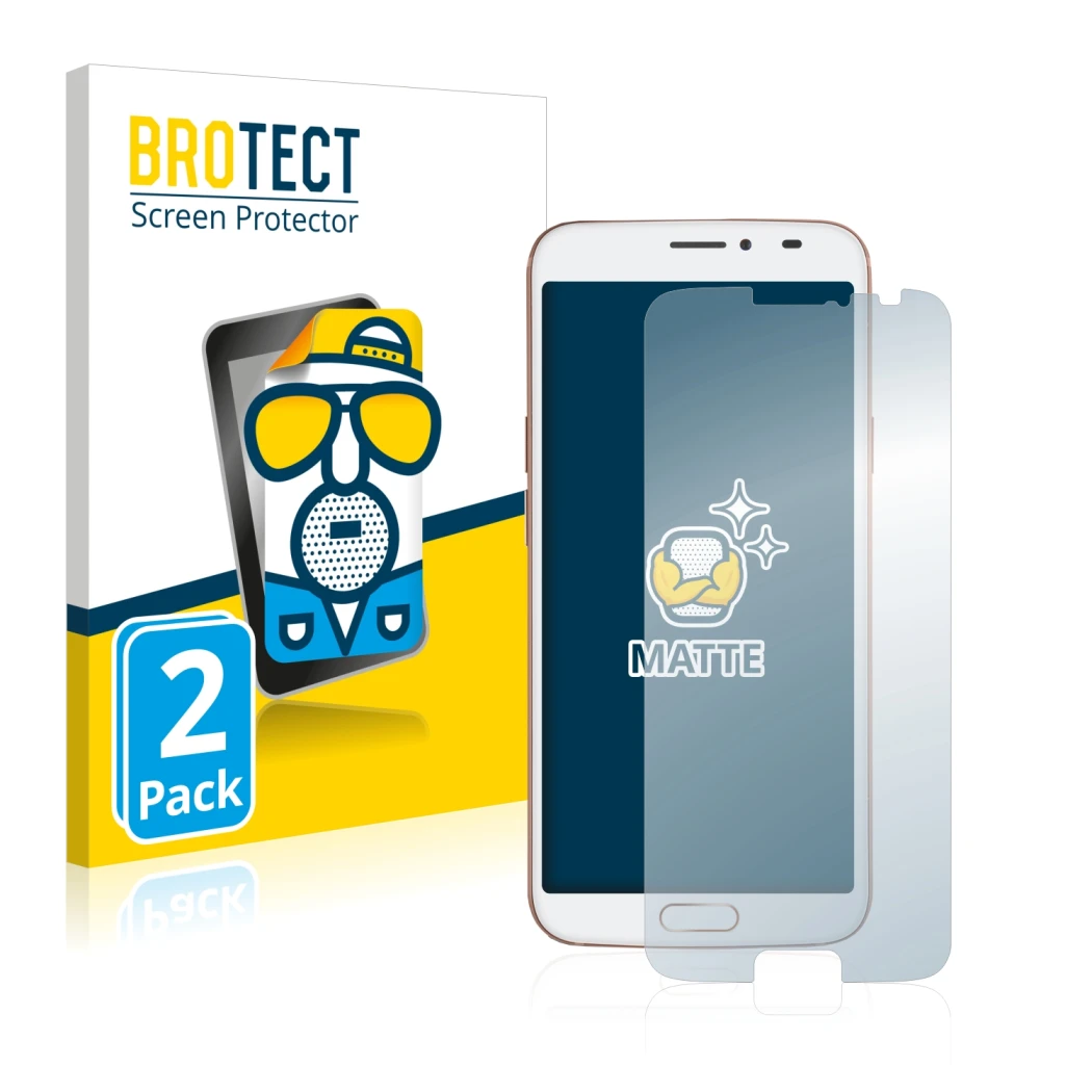 Face avant d’un emballage produit avec le logo de la marque BROTECT. À côté, l’appareil Doro 8080 est représenté avec la prote