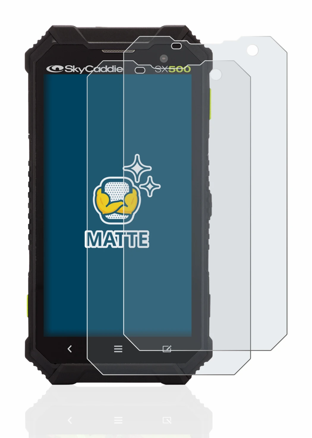 Image de l'appareil SkyCaddie SX500 avec une grande variété de protections d'écran.