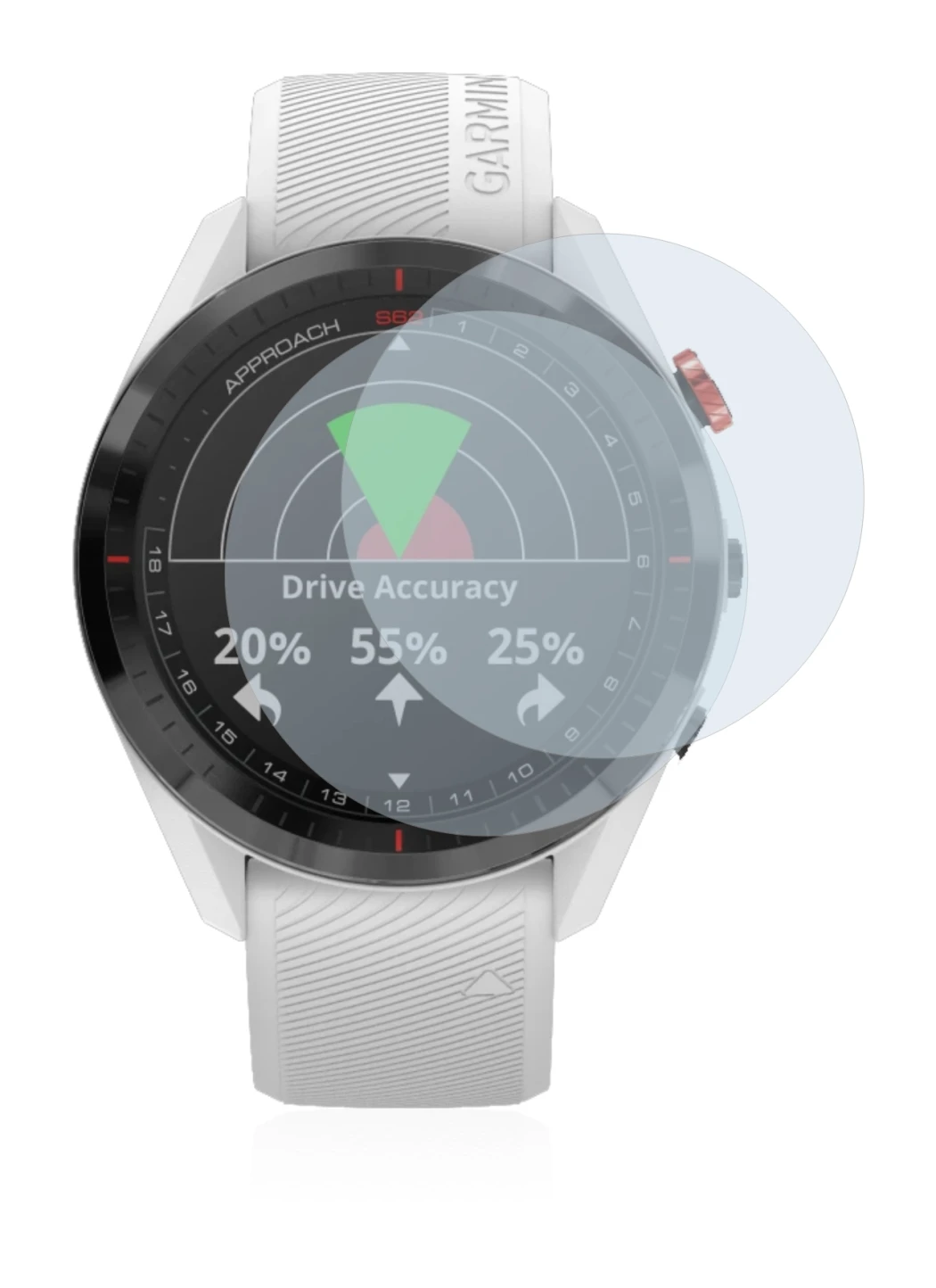 Image de l'appareil Garmin Approach S62 avec une grande variété de protections d'écran.