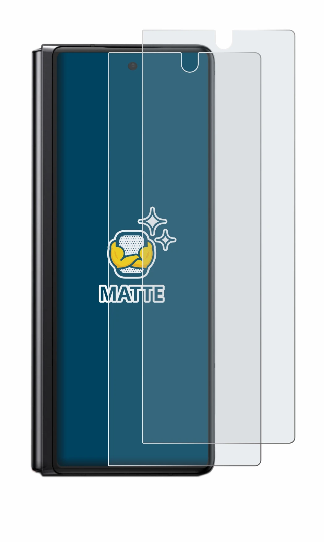 Image de l'appareil Samsung Galaxy Z Fold 2 5G avec une grande variété de protections d'écran.