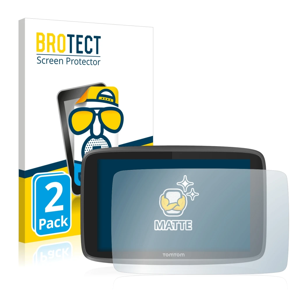 Face avant d’un emballage produit avec le logo de la marque BROTECT. À côté, l’appareil TomTom Go Professional 6250 est représ