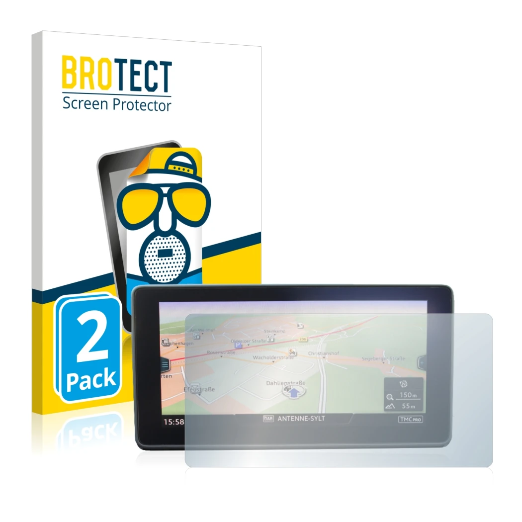 Face avant d’un emballage produit avec le logo de la marque BROTECT. À côté, l’appareil Audi A5 F5 2015 MIB-HS est représenté 