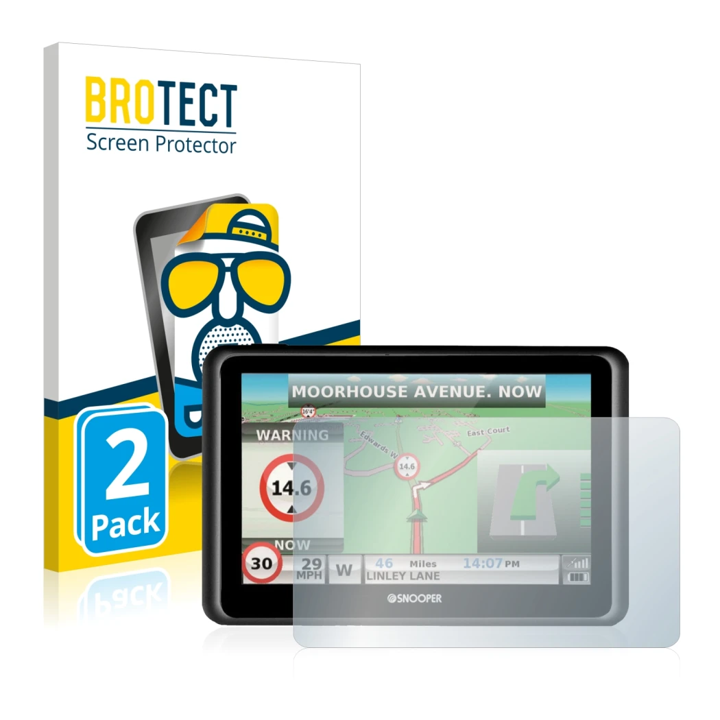 Face avant d’un emballage produit avec le logo de la marque BROTECT. À côté, l’appareil Snooper Truckmate S6900 est représenté