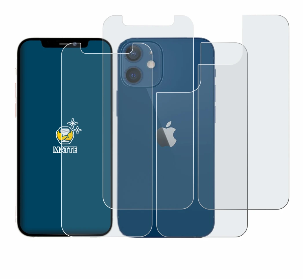 Image de l'appareil Apple iPhone 12 mini (Avant+Arrière) avec une grande variété de protections d'écran.