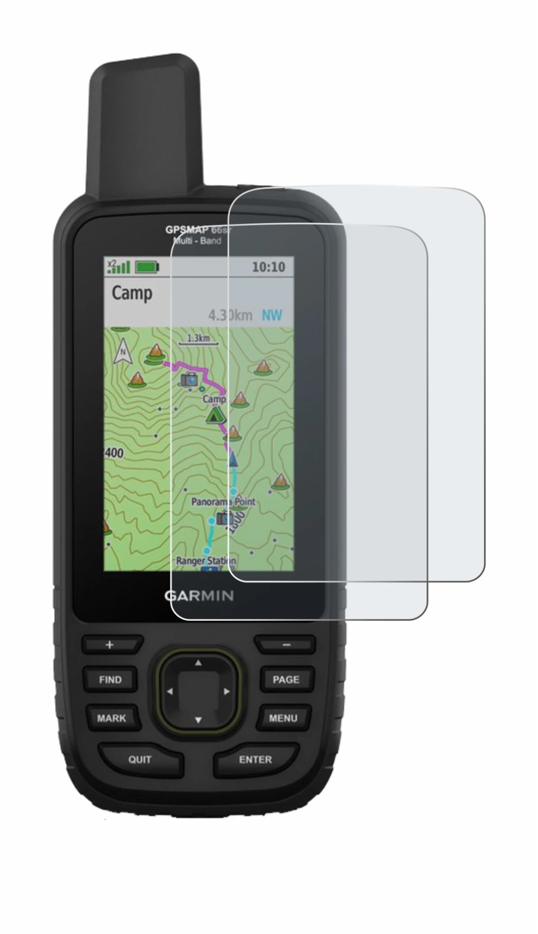 Image de l'appareil Garmin GPSMAP 66sr avec une grande variété de protections d'écran.