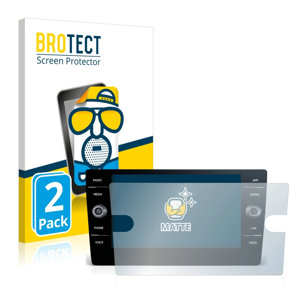 Face avant d’un emballage produit avec le logo de la marque BROTECT. À côté, l’appareil Volkswagen Tiguan R-Line TDI 2020 Disc