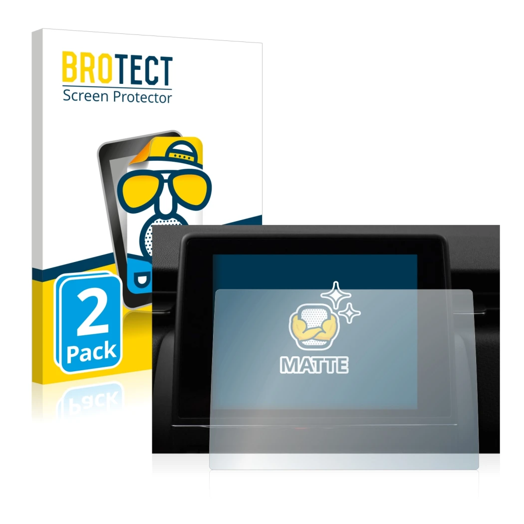 Face avant d’un emballage produit avec le logo de la marque BROTECT. À côté, l’appareil Renault Zoe Easy Link 7