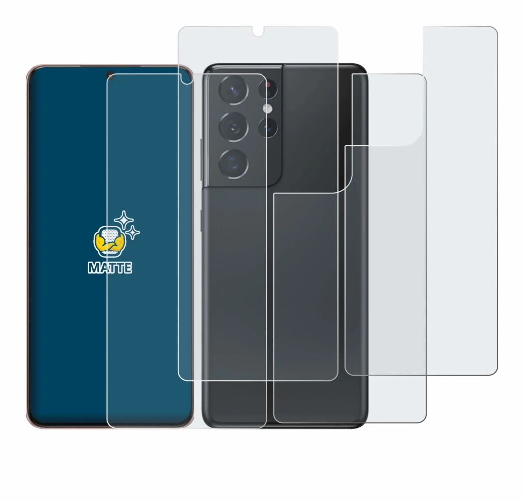 Image de l'appareil Samsung Galaxy S21 Ultra 5G (Avant+Arrière) avec une grande variété de protections d'écran.