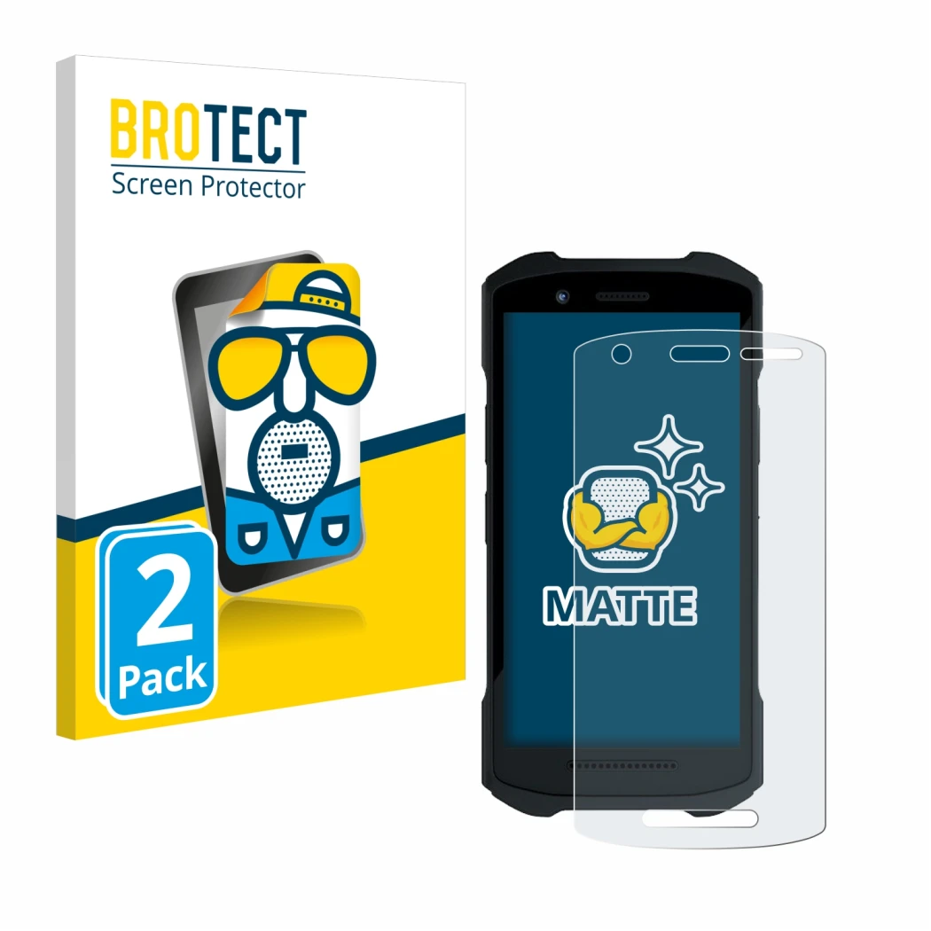 Face avant d’un emballage produit avec le logo de la marque BROTECT. À côté, l’appareil Zebra TC26 est représenté avec la prot