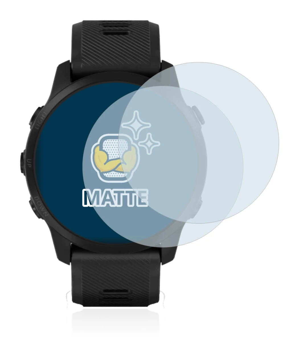 Image de l'appareil Garmin Forerunner 945 LTE avec une grande variété de protections d'écran.