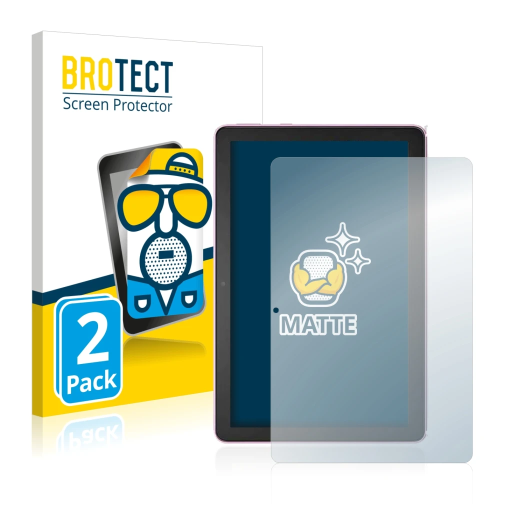 Face avant d’un emballage produit avec le logo de la marque BROTECT. À côté, l’appareil Amazon Fire HD 10 Plus 2021 (11ème Gen