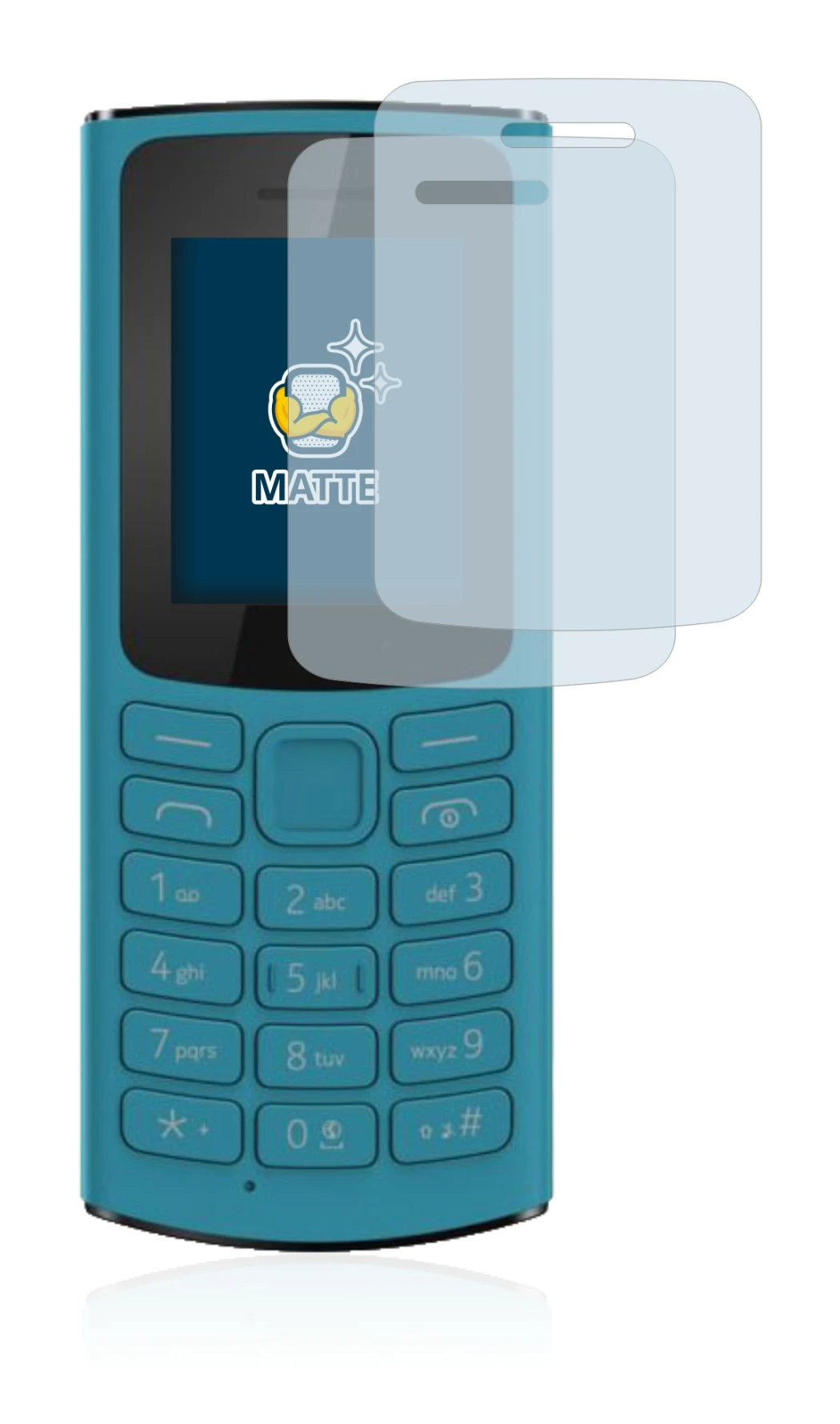 Image de l'appareil Nokia 105 4G 2021 avec une grande variété de protections d'écran.