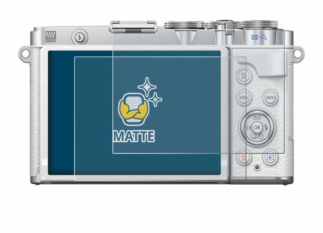 Image de l'appareil Olympus PEN E-P7 avec une grande variété de protections d'écran.