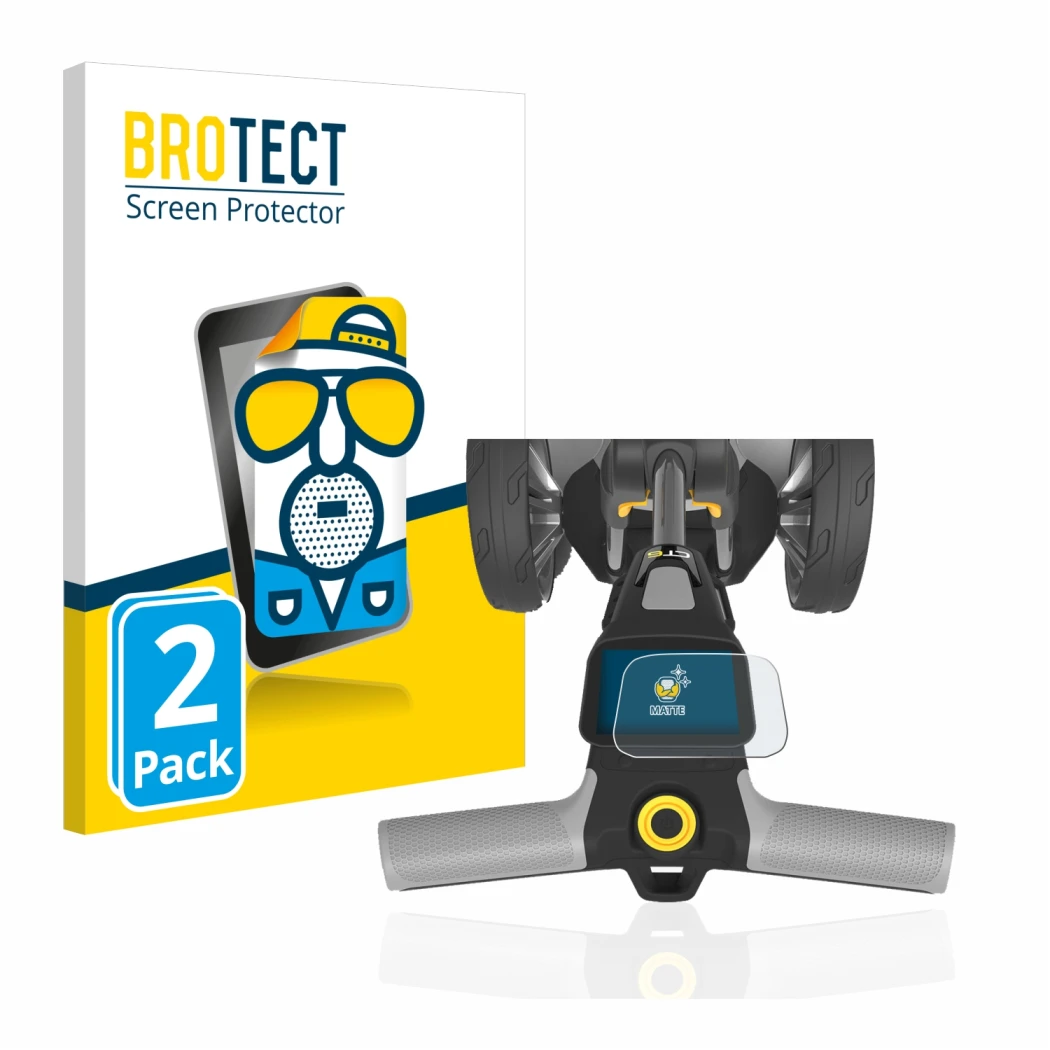 Face avant d’un emballage produit avec le logo de la marque BROTECT. À côté, l’appareil PowaKaddy CT6 est représenté avec la p