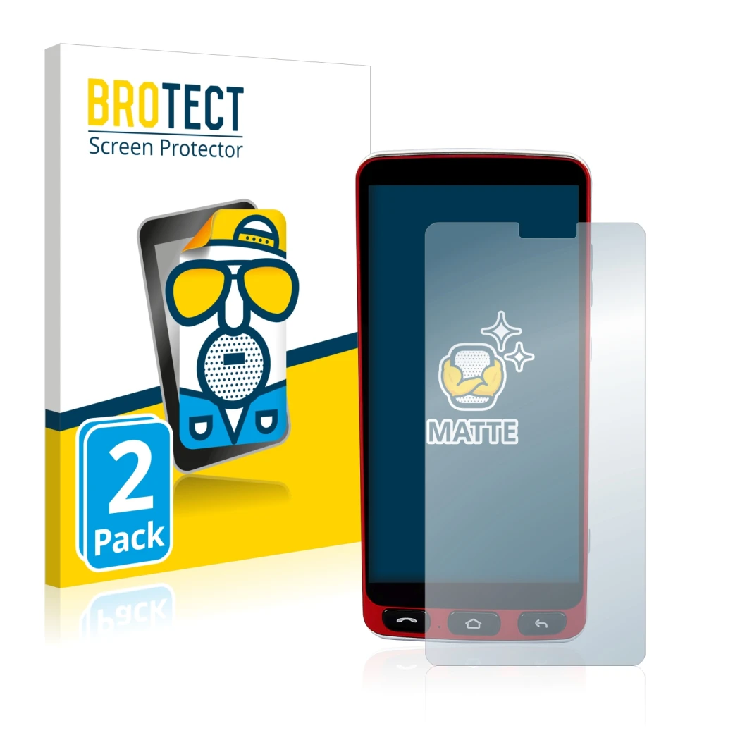 Face avant d’un emballage produit avec le logo de la marque BROTECT. À côté, l’appareil Olympia Neo Smartphone est représenté 