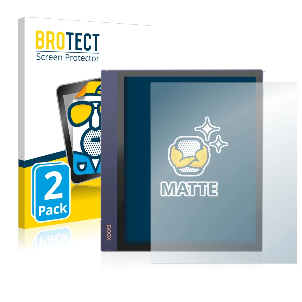 Face avant d’un emballage produit avec le logo de la marque BROTECT. À côté, l’appareil Boox Note Air 2 est représenté avec la