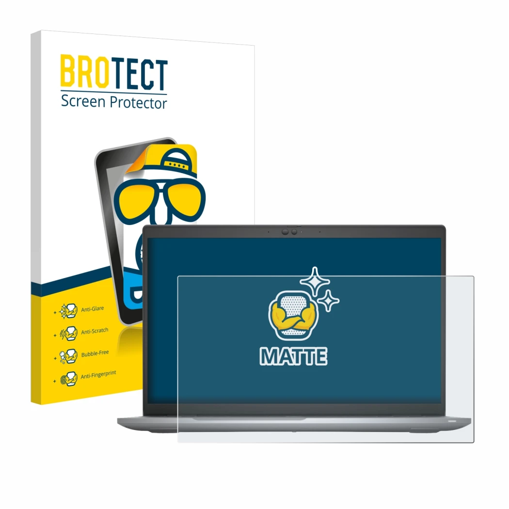 Face avant d’un emballage produit avec le logo de la marque BROTECT. À côté, l’appareil Dell Latitude 5520 est représenté avec