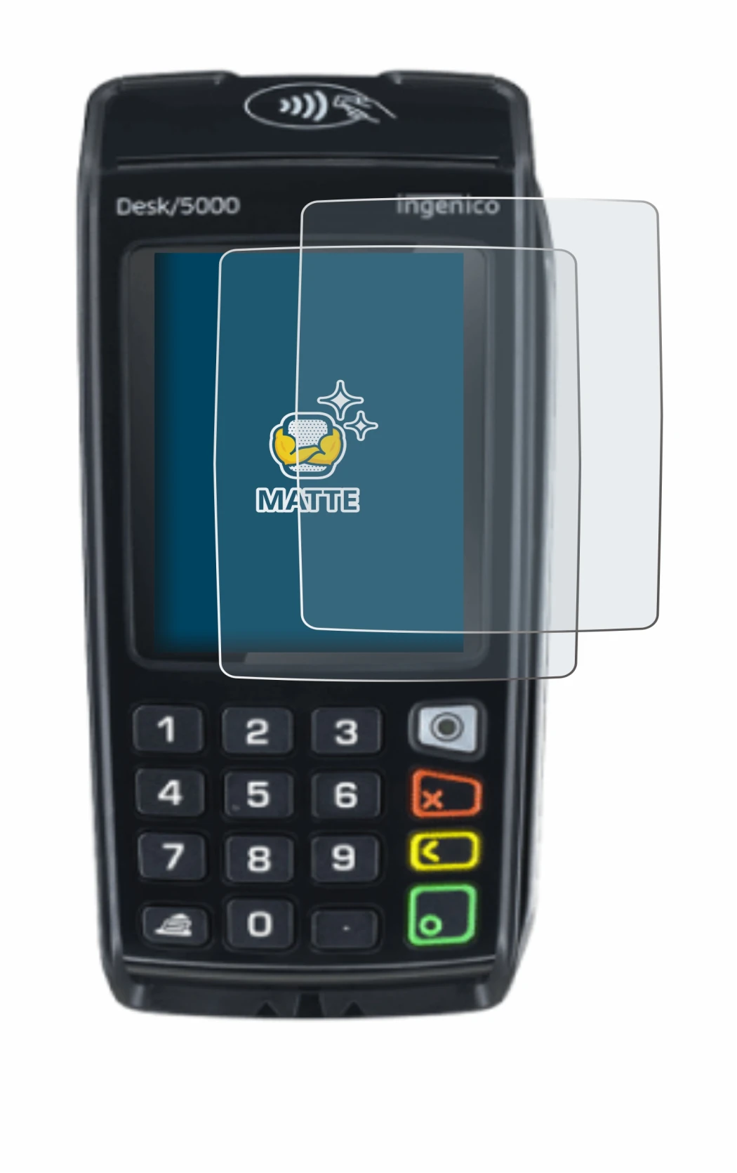 Image de l'appareil ingenico Desk/5000 avec une grande variété de protections d'écran.