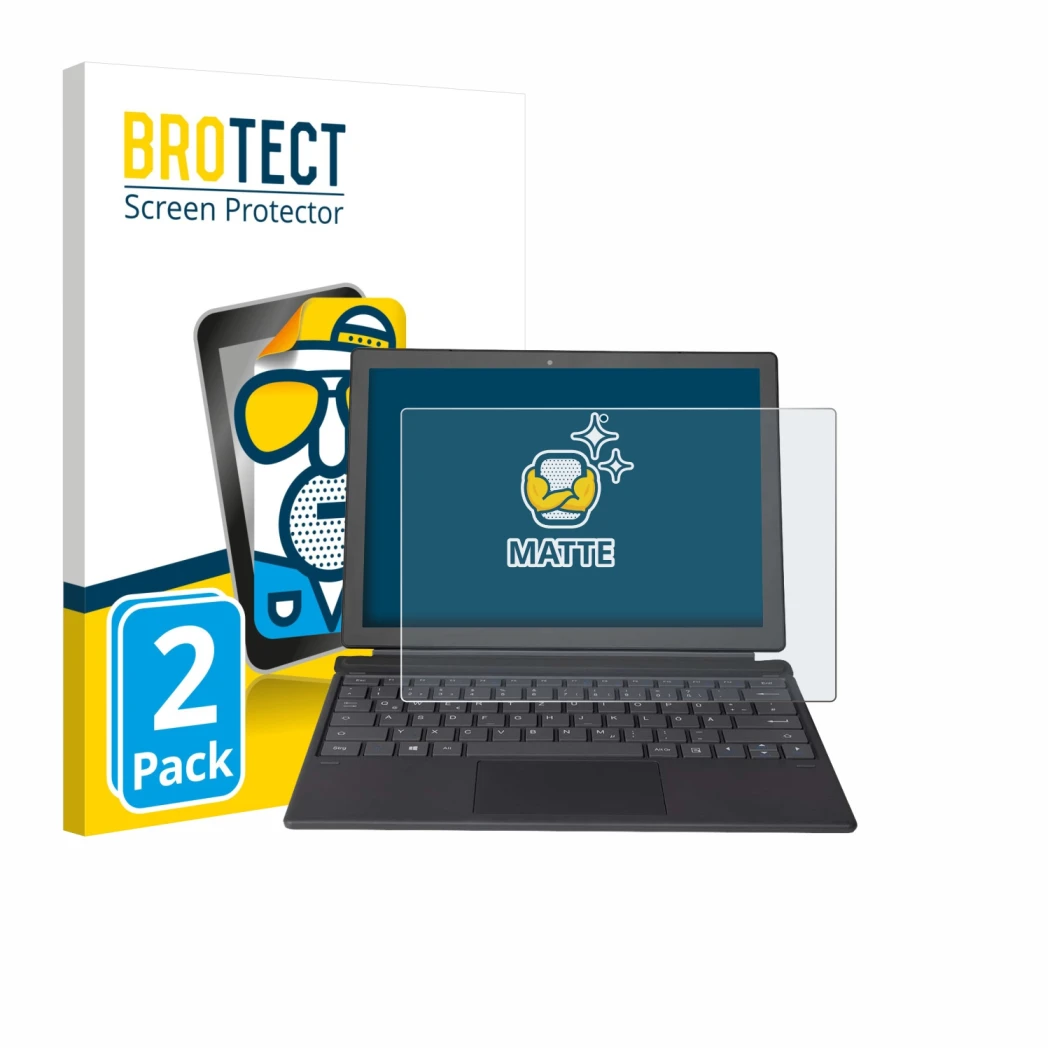 Face avant d’un emballage produit avec le logo de la marque BROTECT. À côté, l’appareil Wortmann Terra Pad 1262 est représenté