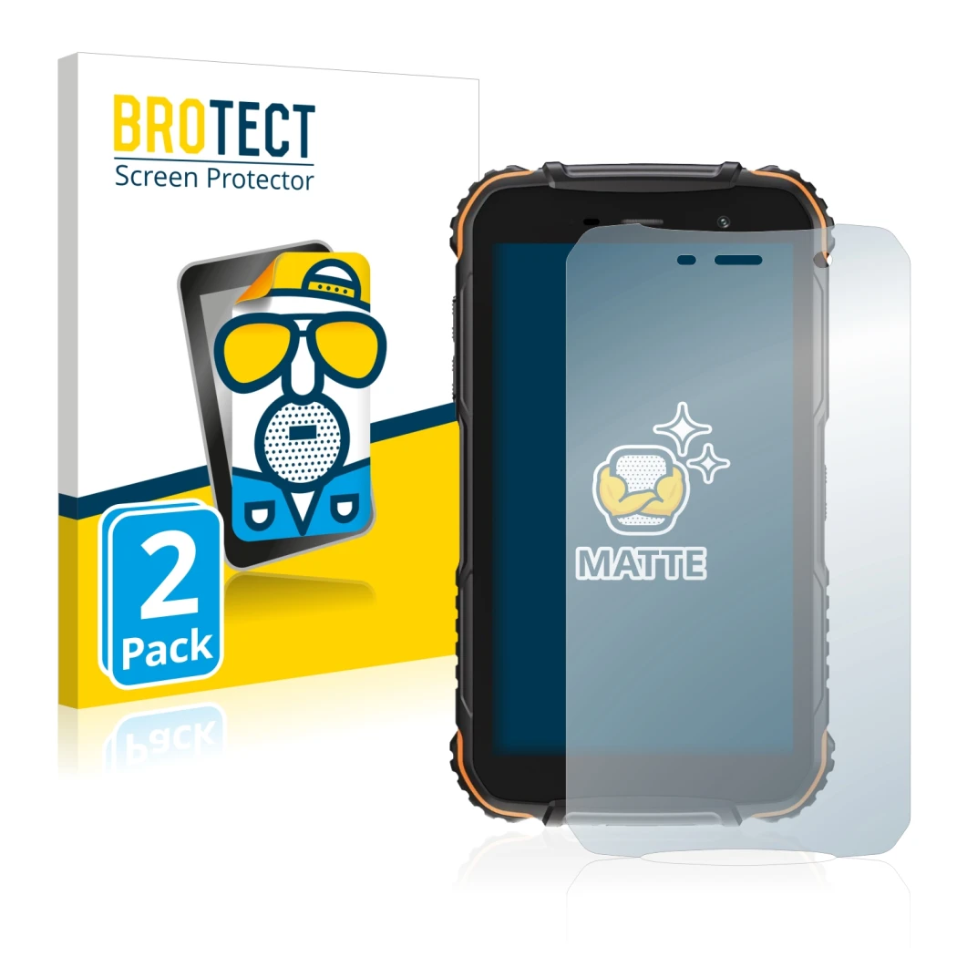Face avant d’un emballage produit avec le logo de la marque BROTECT. À côté, l’appareil Doogee S35T est représenté avec la pro